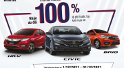 Honda Việt Nam ưu đãi 100% lệ phí trước bạ cho khách hàng mua xe Civic, HR-V và Brio