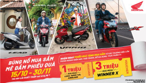 Tậu ngay “xế cưng” Honda cùng chương trình khuyến mại “Bùng nổ mua sắm, mê đắm phiếu quà”