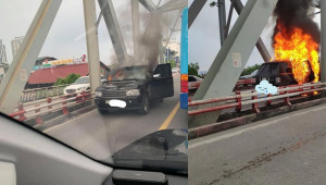 Hà Nội: SUV tiền tỷ Range Rover bốc cháy dữ dội trên cầu Chương Dương