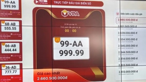 Biển số xe máy siêu VIP 99AA-999.99 được chốt giá kỷ lục 2,66 tỷ đồng